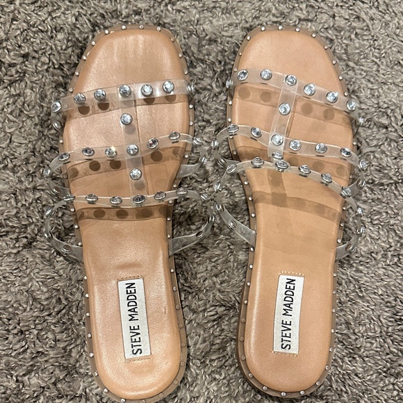 Steve Madden Clear and Silver Studded Sandals - Picture 1 of 2